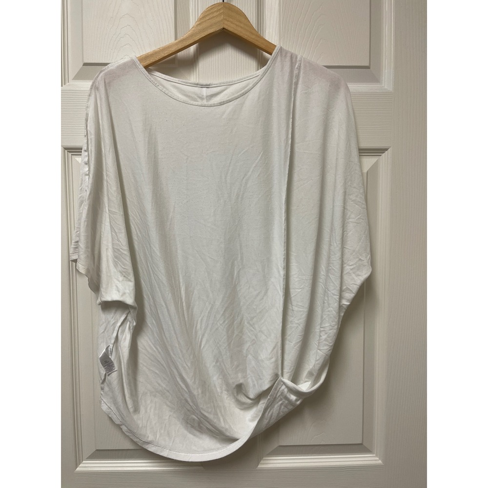 Athleta Womens Large White Draped Tee Modal Blend Short Sleeve Casual Top - Picture 6 of 11